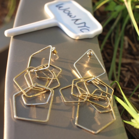 New 925 dangling geometric long gold earrings - Picture 6 of 6